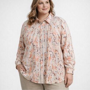 e=mc² Women’s 6XL Long Tunic Shirt Abstract Print Button Front